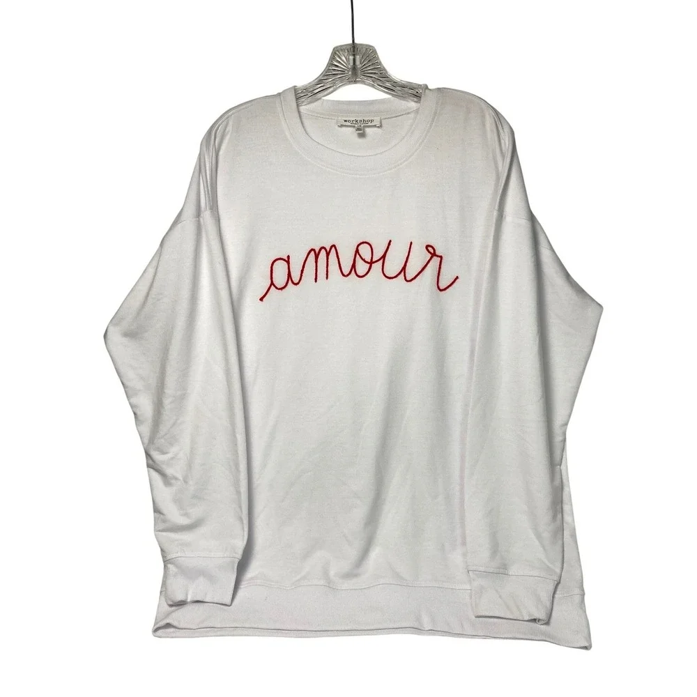 Workshop Republic Clothing‎ "Amour" Sweatshirt L Ivory Valentine NWOT - Picture 2 of 9